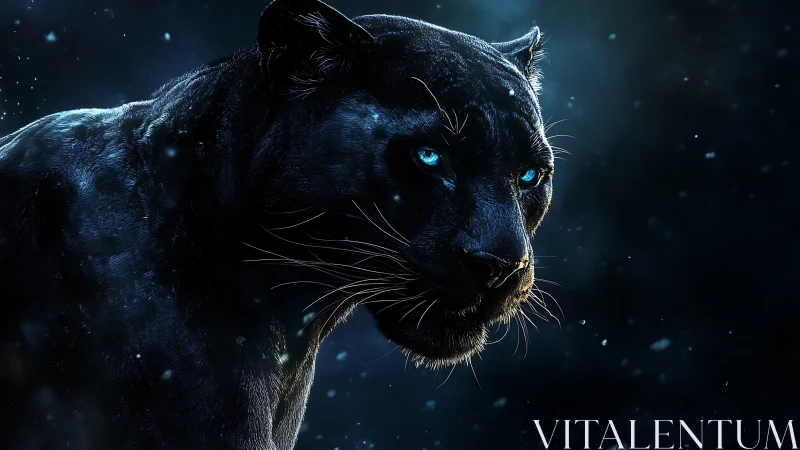 Mystical Black Panther with Glowing Eyes in Winter Mist