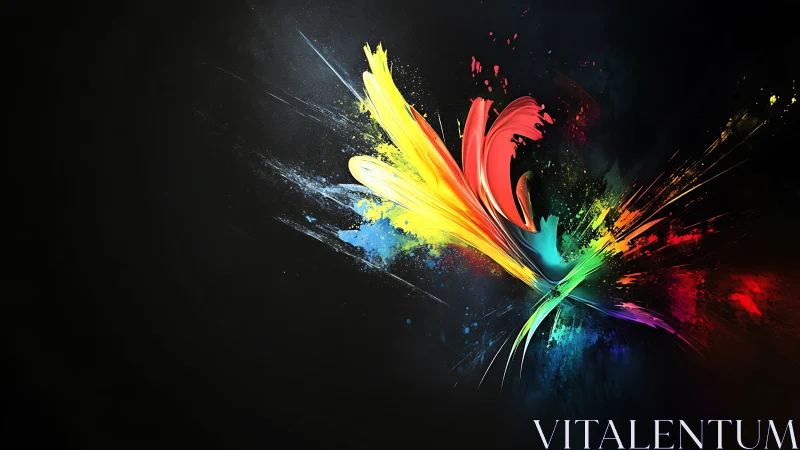 Explosive spectrum strokes on deep black digital canvas.