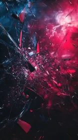 Shattered starlight in neon storms of red and blue space.