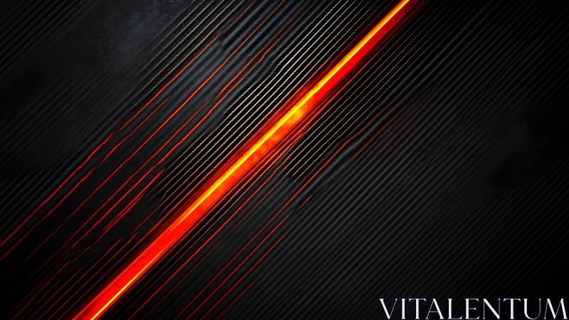 Glowing red energy streak cutting through dark metal lines.