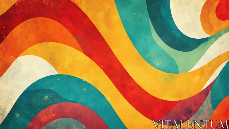 Retro curved color waves in bold teal, red, and yellow.
