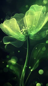 Luminous ether-flower unfurling in deep emerald night.
