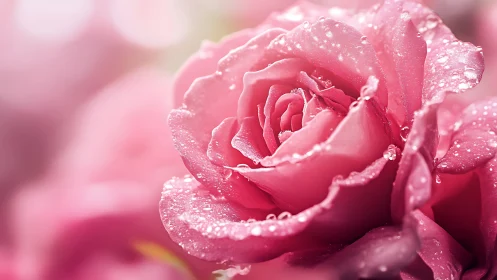 Pink Rose with Dewdrops. Macro Photography Study.