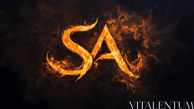 Flaming Letter S and A Against Dark Background