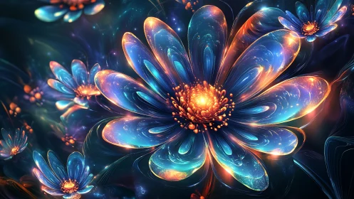 Spectral bioluminescent petals in luminous fractal bloom.