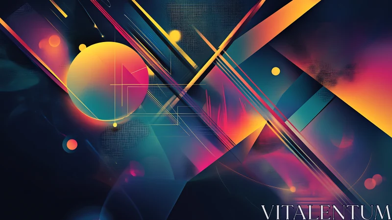 Neon gradients slice through dark geometric abstract space