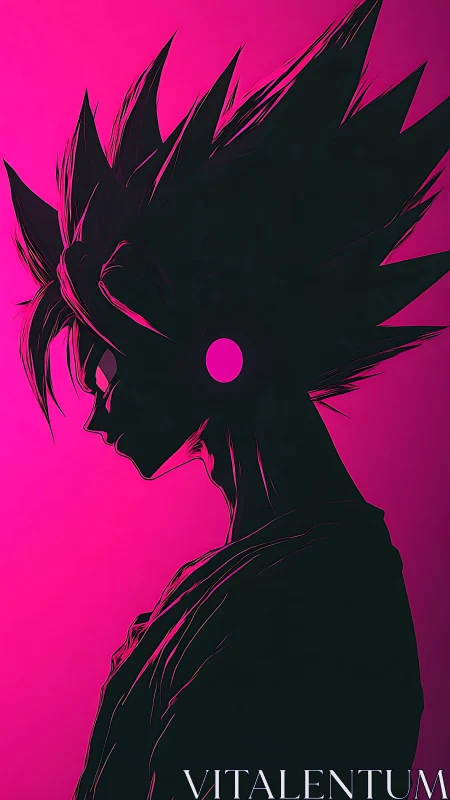 High-contrast anime silhouette with magenta backlit rim lighting