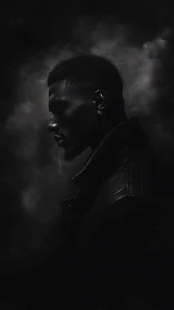 Low key male profile in smoke with hard rim lighting portrait