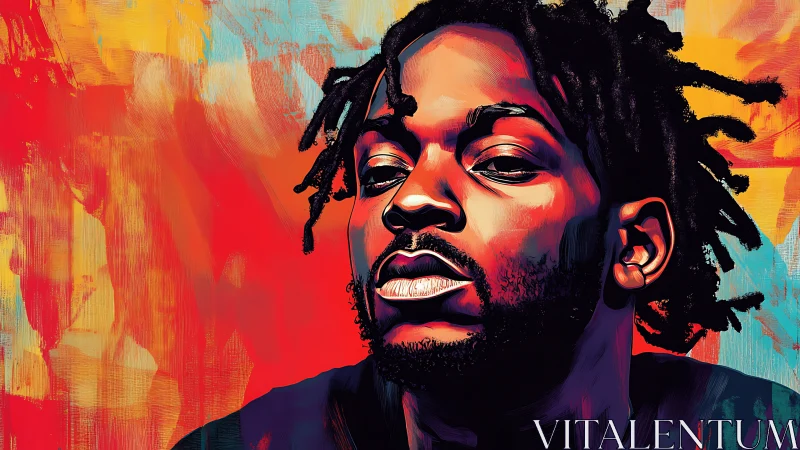 Digital portrait of man before abstract multicolor field.