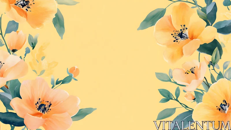 Botanical Watercolor Composition: Coral-Yellow Florals with Teal Foliar Elements.