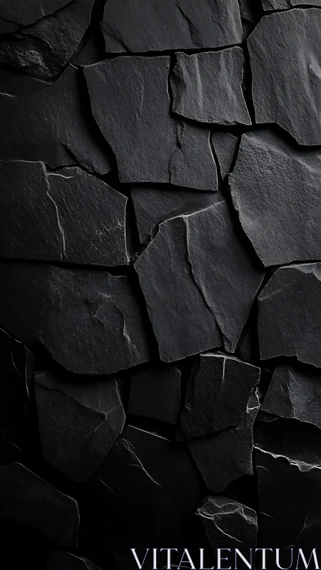 Photorealistic dark slate wall with fractured geometric tiling.