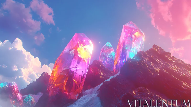 Luminous crystal spires rising from rocky alien cliffs.