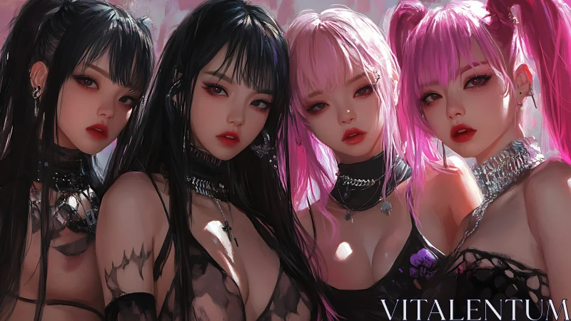 Gothic styled digital girls with black and pink hair.