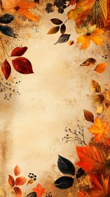 Warm autumn leaf border frames textured parchment space