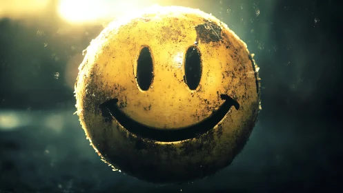 Grimy Neon Smiley Orbiting Through Moody Urban Gloom.