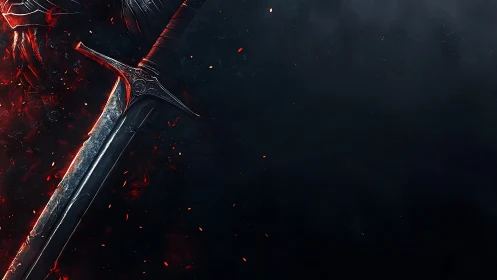 Flaming greatsword against dark ember-filled void.