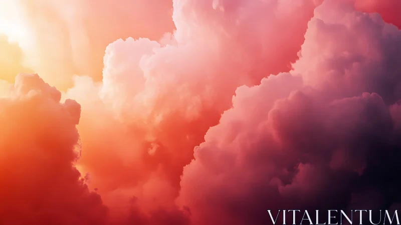 Sunlit pink and orange storm clouds in dense formation.