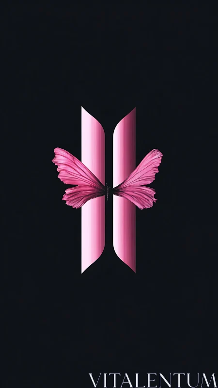 Butterfly wings quietly forge a luminous pink emblem