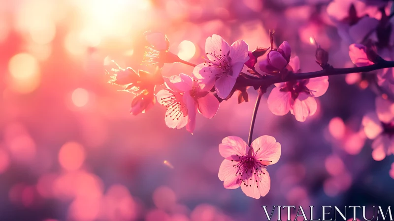 Spring Blossoms Glowing in Warm Sunset Light.