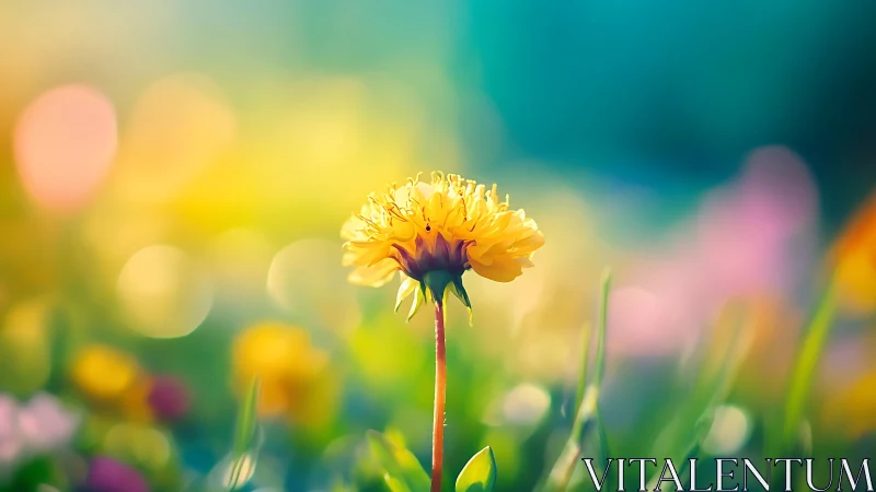 Yellow Dandelion in Soft-Focus Garden Meadow