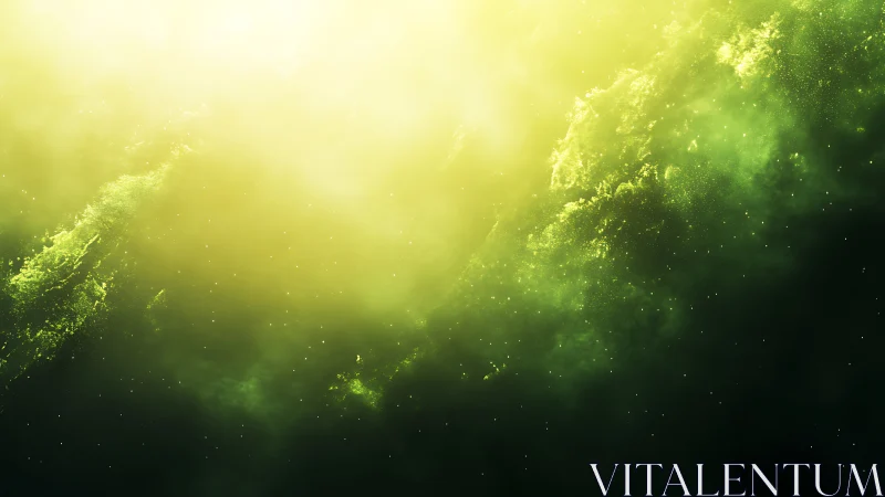 Diffuse green nebular cloud structure occupies luminous frame