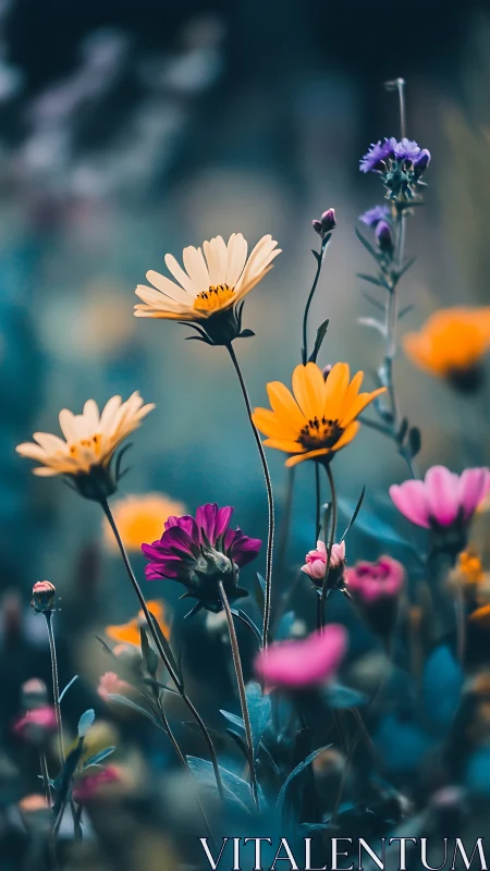 Chromatic Wildflower Composition: Selective Focus Botanical with Depth Gradation