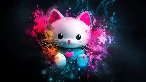 Neon Cat Portrait with Dynamic Particle Explosion Effect