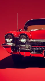 Red classic car front portrait isolates chrome details