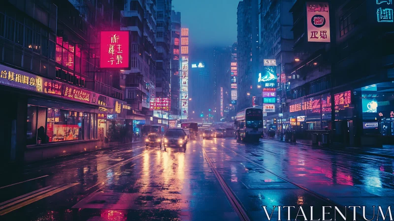 Neon rainstorm drapes a midnight city in liquid color.