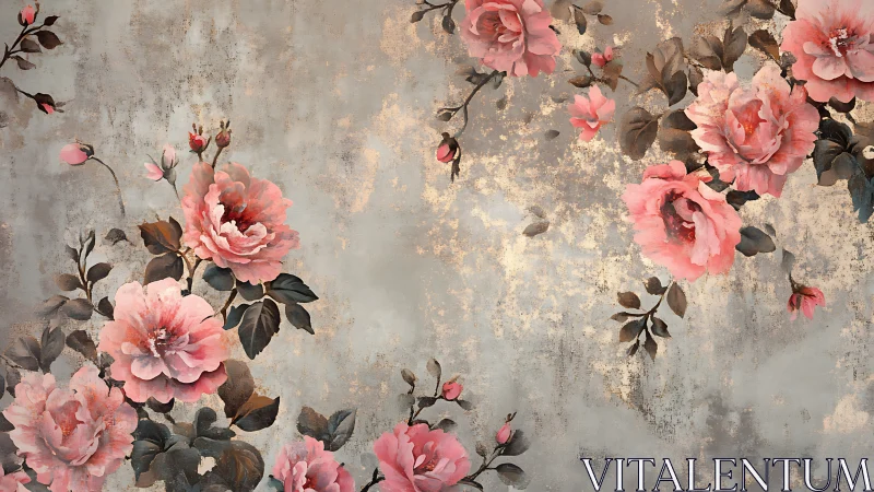 Pink Roses on Distressed Vintage Background