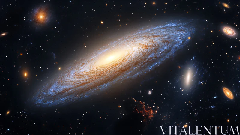 Spiral galaxy drifts through jeweled deep space ballet of light.