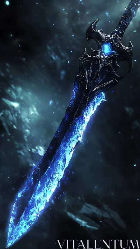 Runed frostblade glows with crackling blue ethereal energy.