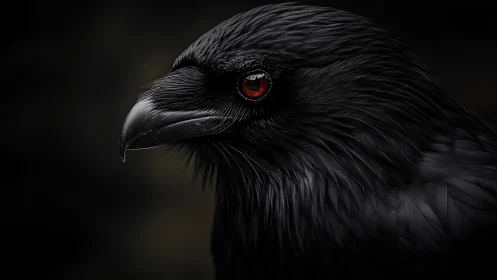 Close profile rendering of black raven on dark background.