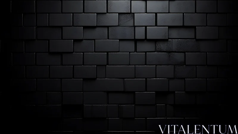 Matte black modular brick wall with subtle specular highlights.