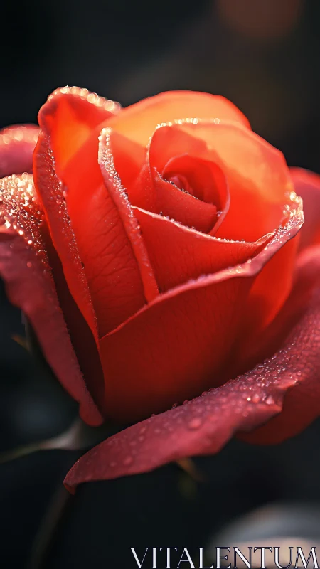 Red rose with surface condensation and water droplets
