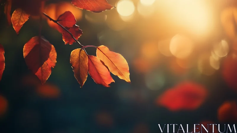 Autumn leaves glow in shallow-focus backlit evening bokeh