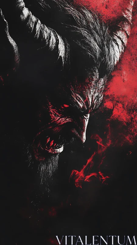 Demonic horned creature profile in red and black haze.