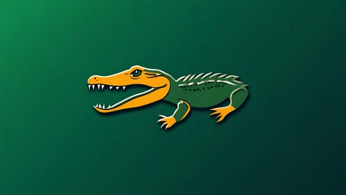 Stylized crocodile mascot rendered on deep green backdrop