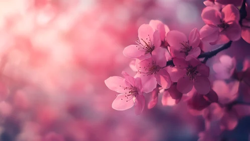 Pink Cherry Blossoms in Soft Focus Bloom
