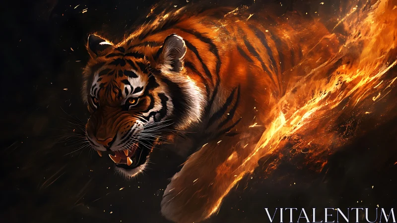 Inferno-charged tiger hurtles forward, shredding the darkness