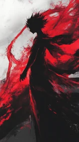 Silhouetted figure in red energy plume, high contrast digital art