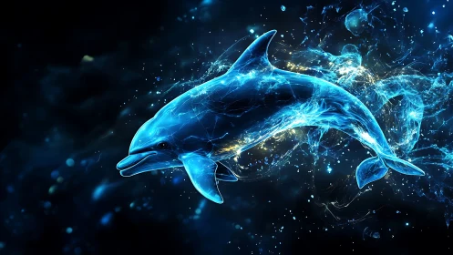 Luminescent digital dolphin rendered in energetic plasma vectors