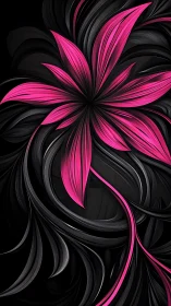 Neon Bloom Spiraling: Pink Petals Dance Through Darkness.