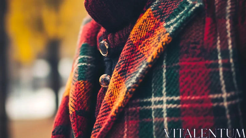 Plaid Fabric Buttons Adorned with Water Droplets.