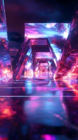 Neon crystal gateway glowing with dreamy cosmic colors.