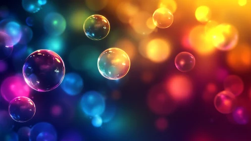 Translucent soap bubbles against multicolored light field.