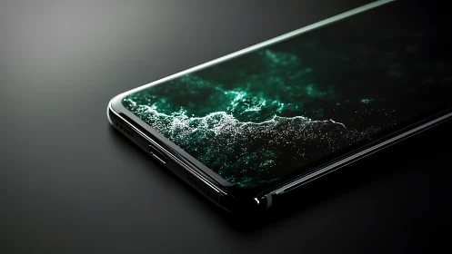 Midnight smartphone surf where digital ocean softly glows.