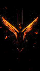 Molten angular emblem igniting in fractured darkness.