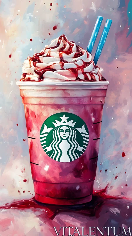 Digitally painted strawberry frappuccino with whipped cream and syrup