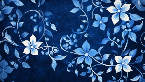 Blue Floral Pattern Design with Ornamental Vines